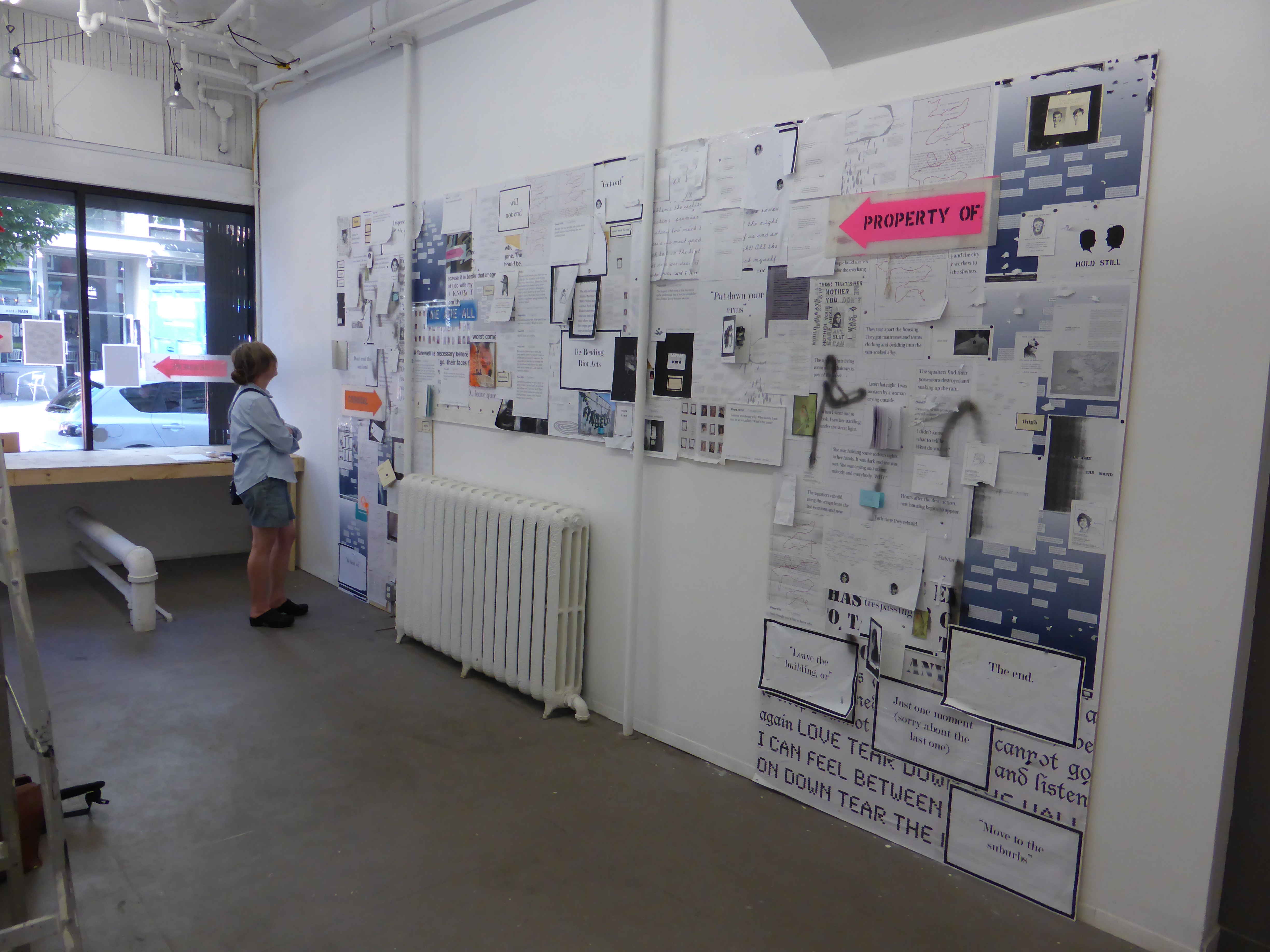 Installation view of Hoarding by leannej and My Name is Scot