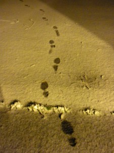 human foot prints in the snow